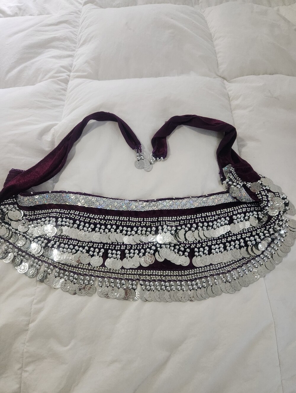 Belly lady Belly Dance Hip Scarf, Multi-Row Silver Coin Dance Skirt, burgandy